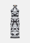 Versace Silver Baroque Printed Halter Body-con Midi Dress In Black+print