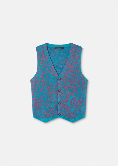 Versace Barocco Silhouette Sweater Vest, Male, Fuchsia+turquoise