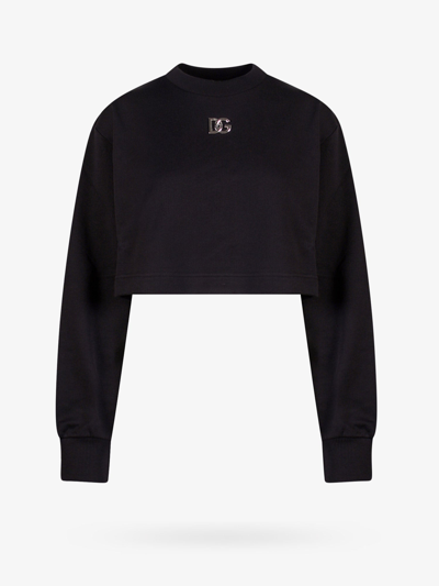 Dolce & Gabbana Black Cotton Cropped Sweatshirt With Logo