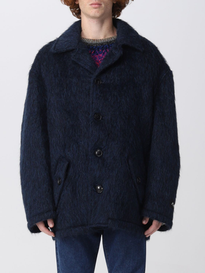 Marni Button-up Faux-fur Coat In Navy