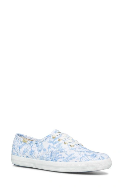 Keds X Rifle Paper Co. Champion Aviary Sneaker In White Blue