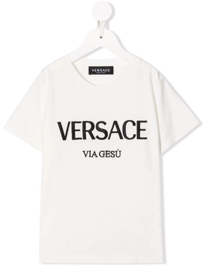 Versace Logo-print Round-neck T-shirt In White