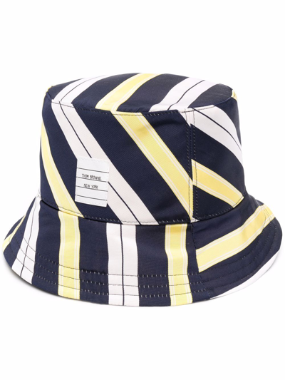 Thom Browne Tartan-stripe Jacquard Bucket Hat In Blue