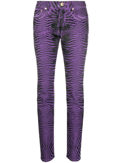 Roberto Cavalli Tiger-stripes Skinny Trousers In Purple