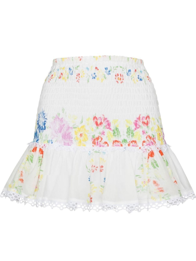 Charo Ruiz Yane Crochet-trimmed Floral-print Cotton-blend Voile Mini Skirt In White