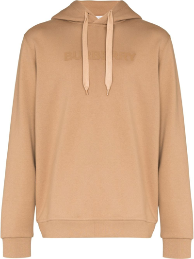 Burberry Brown Embossed Logo Print Cotton Hoodie In Neutrals