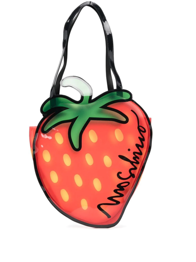 Moschino Strawberry-shaped Logo Shoulder Bag In Red