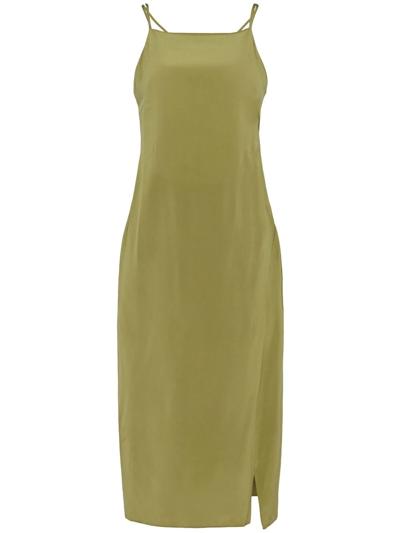 Equipment Belted Silk Slip Dress In Avocado Green