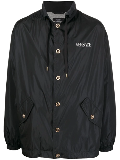 Versace Hooded Lightweight Jacket In Black