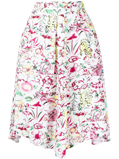 Kenzo Graphic-print Asymmetric Gathered Skirt In Weiss