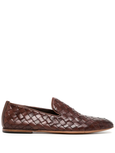 Barrett Woven-leather Loafers In Braun