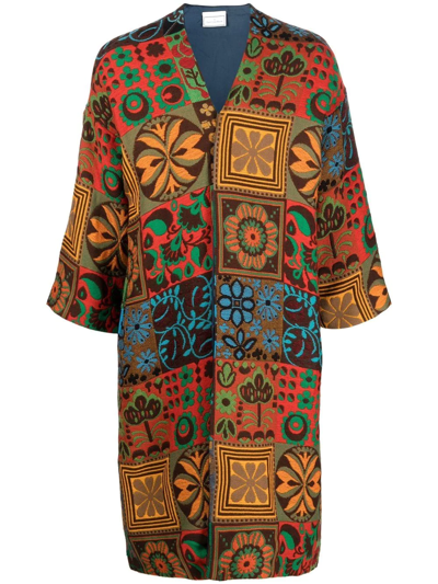 Pierre-louis Mascia Mid-length Floral-jacquard Coat In Multi