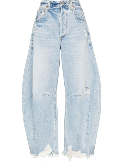 Citizens Of Humanity Horseshoe Distressed High-rise Wide-leg Jeans In Light Wash Denim