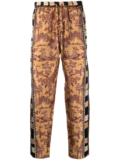 Pierre-louis Mascia Panelled Graphic-print Silk Trousers In Multicolor