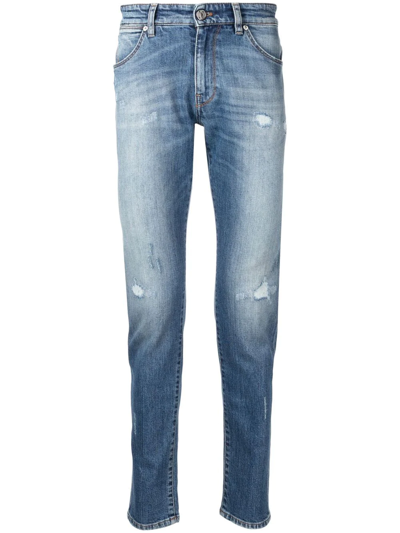 Pt Torino Distressed Slim-cut Jeans In Blue