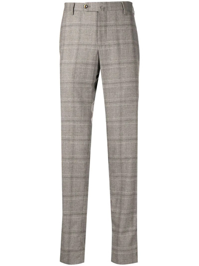 Pt Torino Check-print Tailored Trousers In Grau