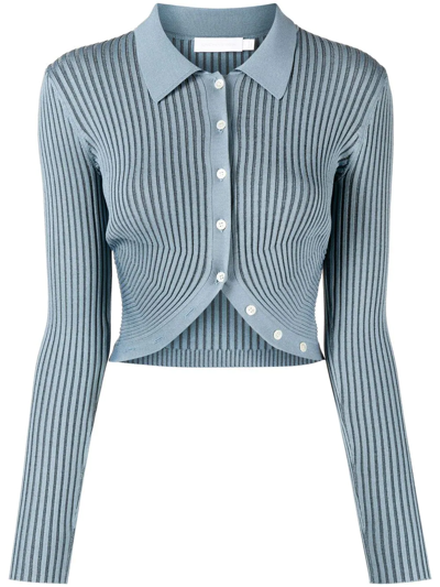 Simkhai Ribbed Cropped Polo Shirt In Blue