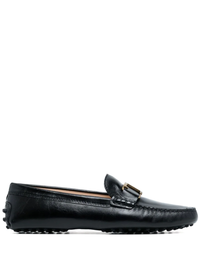 Tod's Gommino T-logo Plaque Loafers In Black