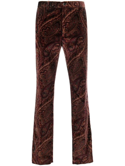 Etro Paisley Print Skinny Trousers In Rot