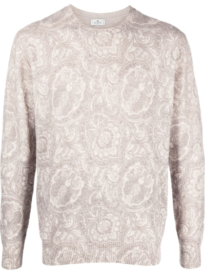 Etro Paisley-print Fine-knit Jumper In Beige