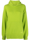 Msgm Ribbed-knit Edge Long-sleeve Hoodie In Lime