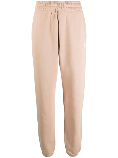 Adidas Originals Embroidered-logo Fleece Track Trousers In Nude