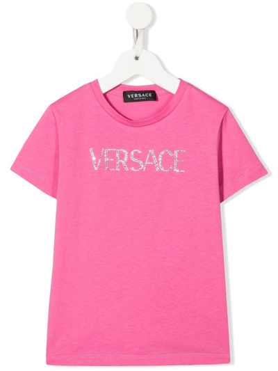 Versace Kids' Gem-logo Short-sleeved T-shirt In Pink