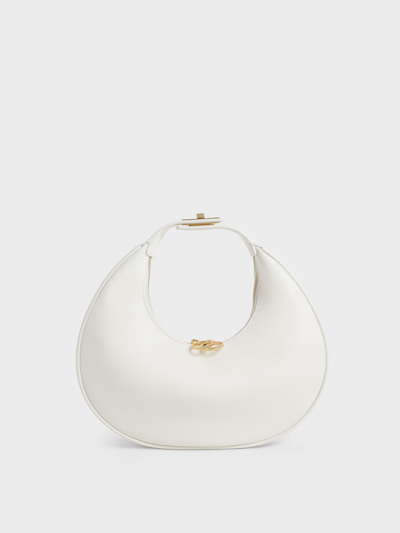 Charles & Keith Crescent Hobo Bag In White