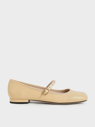 Charles & Keith Bead Embellished Mary Jane Flats In Yellow