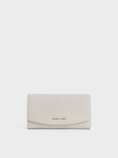 Charles & Keith Front Flap Long Wallet In Light Grey