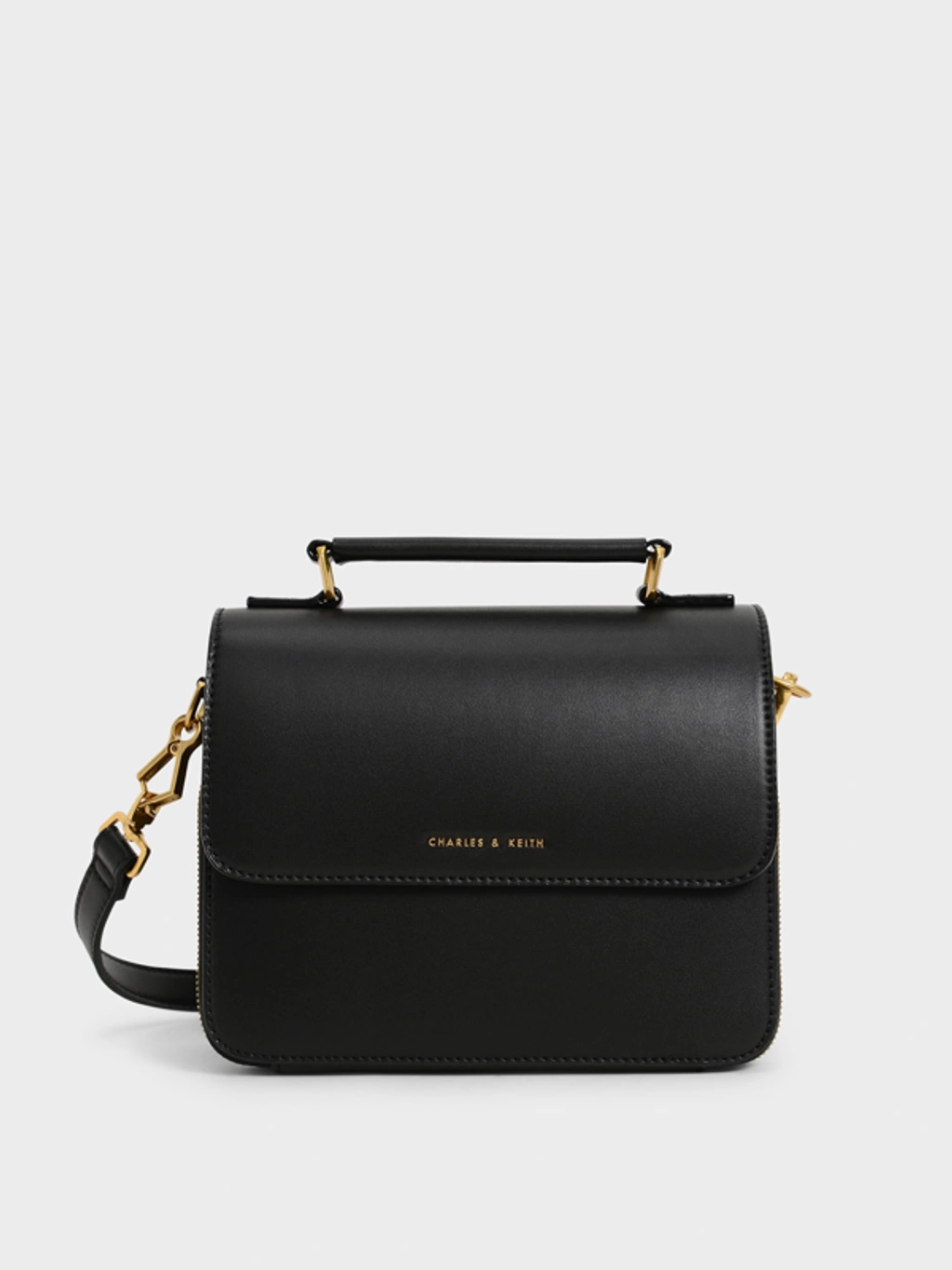 Charles & Keith Front Flap Top Handle Crossbody Bag In Black