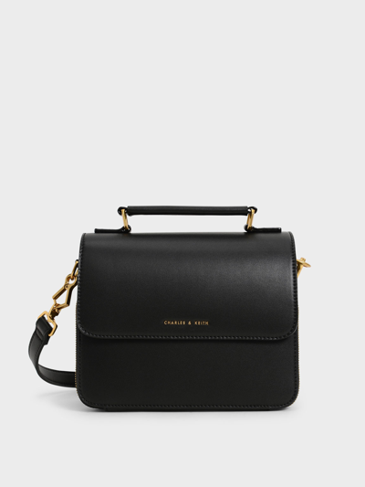 Charles & Keith Front Flap Top Handle Crossbody Bag In Black