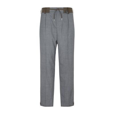 Sacai Drawstring Pleat Detailed Pants In Grey