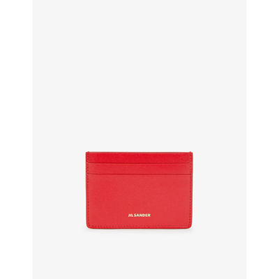 Jil Sander Logo-print Leather Card Holder In Red