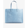 Ted Baker Croc-detail Icon Leather Tote Bag In Pl-blue