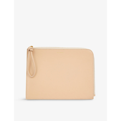 Jil Sander Giro Brand-embossed Curved Leather Pouch In Nude