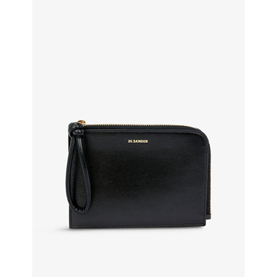 Jil Sander Giro Brand-embossed Curved Leather Pouch In Black