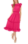 Cece Clip Dot Flutter Sleeve Midi Dress In Bright Rose