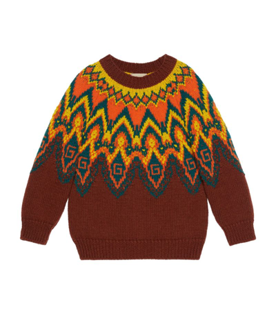 Gucci Kids Wool Fair Isle Sweater (4-12 Years) In Marrone