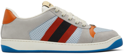 Gucci Screener Suede, Mesh, Webbing And Leather Sneakers In Grey,multi
