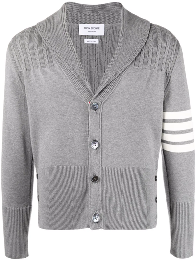 Thom Browne 4-bar Stripe Knit Cardigan In Grey