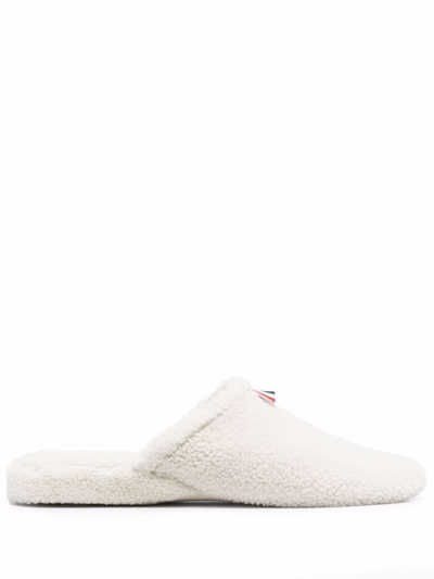 Thom Browne Grosgrain-trimmed Shearling Slippers In Neutrals
