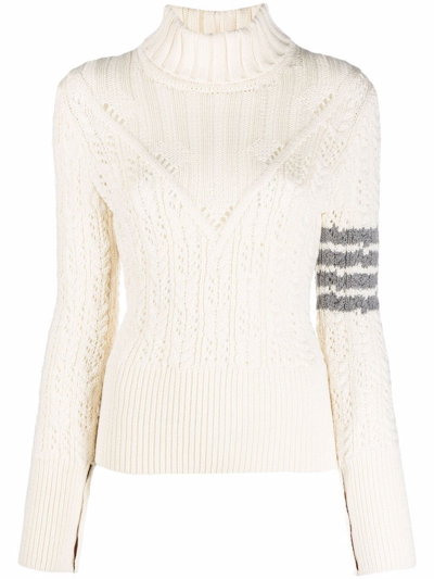 Thom Browne 4-bar Roll-neck Wool Jumper In White