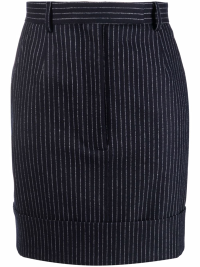Thom Browne Blue Pinstriped Wool Mini Skirt