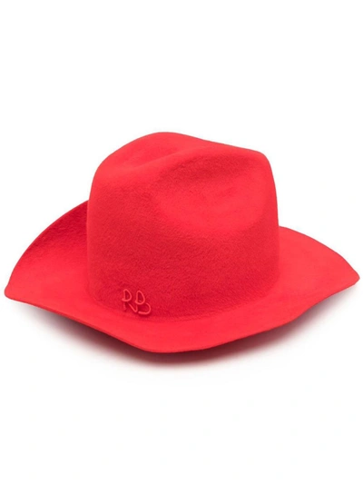 Ruslan Baginskiy Wide Brim Monogram-embellished Felt Hat In Red