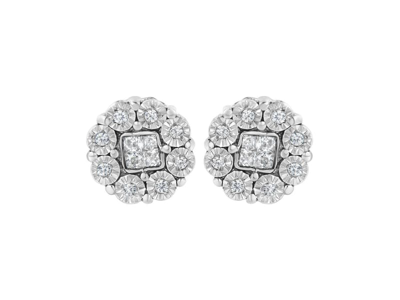 Haus Of Brilliance 10kt White Gold 1/4ct Diamond Floral Cluster Stud Earring In Grey