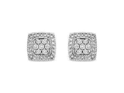 Haus Of Brilliance .925 Sterling Silver 1/2 Cttw Diamond Miligrain Square Shape Stud Earrings In White