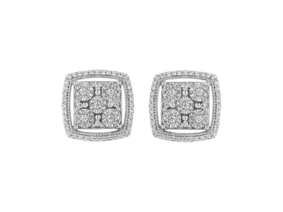 Haus Of Brilliance .925 Sterling Silver 3/8 Cttw Miracle Set Round Diamond Double Halo Cluster Earrings In White