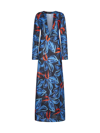 Louisa Ballou Print Cotton And Silk Long Caftan Dress In Night Blooming Orchid