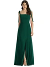Dessy Collection Tie Shoulder Chiffon Maxi Dress With Front Slit In Green